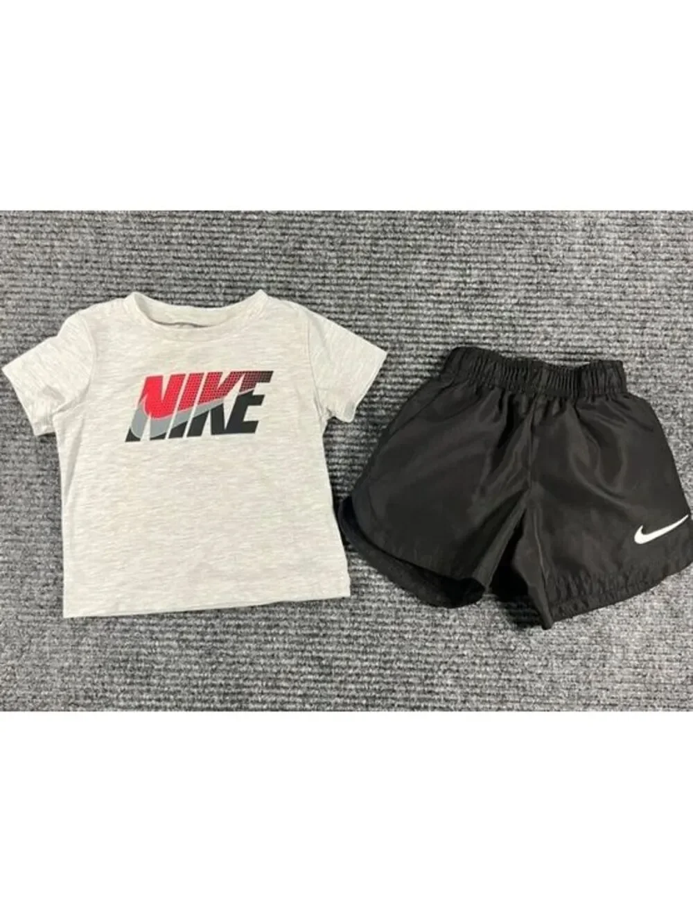 Nike Baby Boy 12M 2-Piece Set - Grey Cotton T-Shirt & Black Dri-FIT Shorts